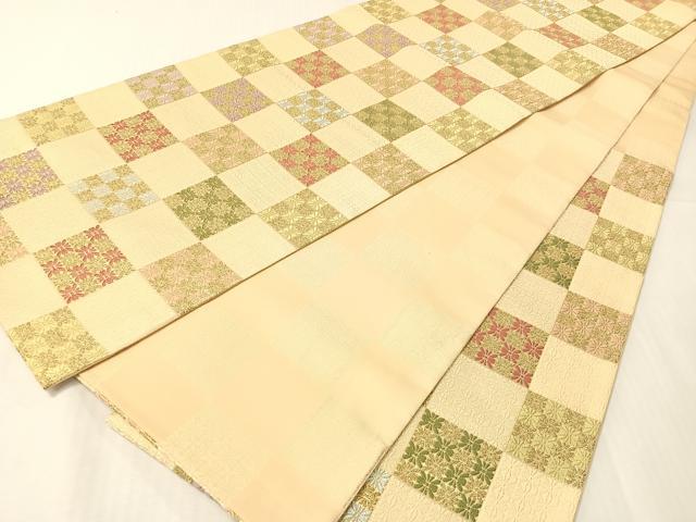 平和屋着物●六通柄袋帯　唐織　有職市松文　金糸　正絹　逸品　CABH4610vp