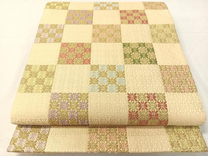 平和屋着物●六通柄袋帯　唐織　有職市松文　金糸　正絹　逸品　CABH4610vp