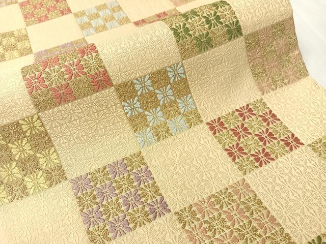 平和屋着物●六通柄袋帯　唐織　有職市松文　金糸　正絹　逸品　CABH4610vp