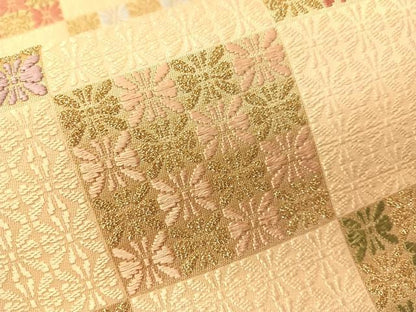 平和屋着物●六通柄袋帯　唐織　有職市松文　金糸　正絹　逸品　CABH4610vp