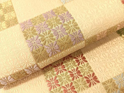 平和屋着物●六通柄袋帯　唐織　有職市松文　金糸　正絹　逸品　CABH4610vp