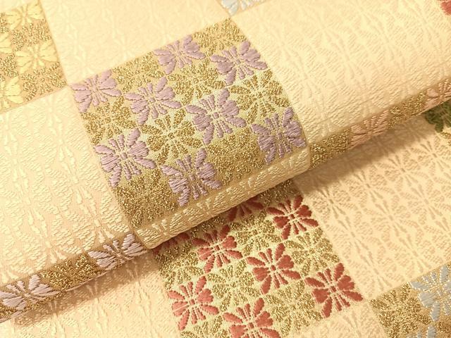 平和屋着物●六通柄袋帯　唐織　有職市松文　金糸　正絹　逸品　CABH4610vp