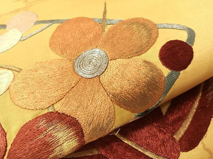 平和屋着物●アンティーク　大正ロマン　太鼓柄京袋帯　総刺繍　手刺繍　駒刺繍　梅笹菱文　金銀糸　正絹　逸品　CABH4616vp