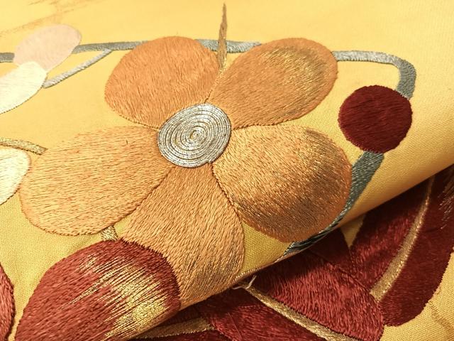 平和屋着物●アンティーク　大正ロマン　太鼓柄京袋帯　総刺繍　手刺繍　駒刺繍　梅笹菱文　金銀糸　正絹　逸品　CABH4616vp