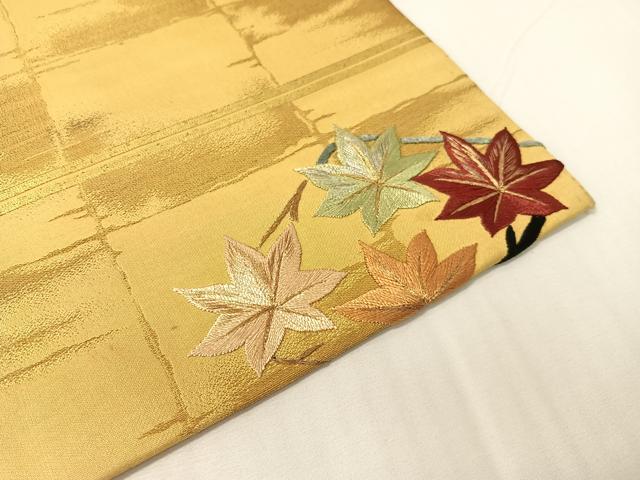 平和屋着物●アンティーク　大正ロマン　太鼓柄京袋帯　総刺繍　手刺繍　駒刺繍　梅笹菱文　金銀糸　正絹　逸品　CABH4616vp