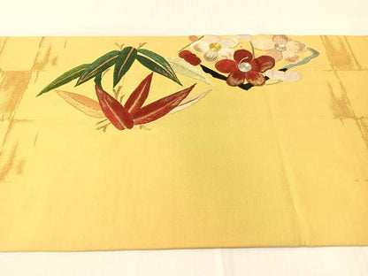 平和屋着物●アンティーク　大正ロマン　太鼓柄京袋帯　総刺繍　手刺繍　駒刺繍　梅笹菱文　金銀糸　正絹　逸品　CABH4616vp