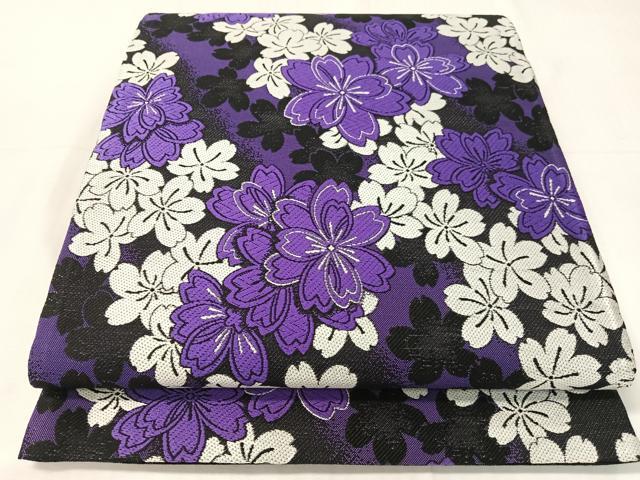 平和屋着物●両面　六通柄袋帯　唐織　舞桜　黒地　正絹　逸品　未使用　CABH4619vp