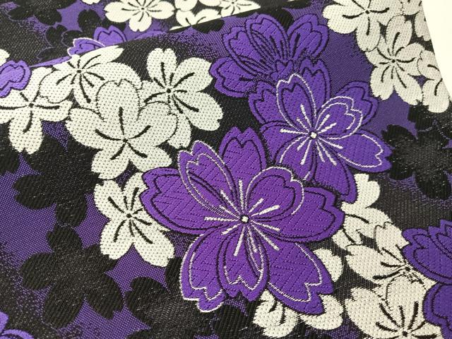 平和屋着物●両面　六通柄袋帯　唐織　舞桜　黒地　正絹　逸品　未使用　CABH4619vp