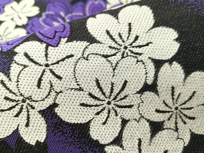 平和屋着物●両面　六通柄袋帯　唐織　舞桜　黒地　正絹　逸品　未使用　CABH4619vp