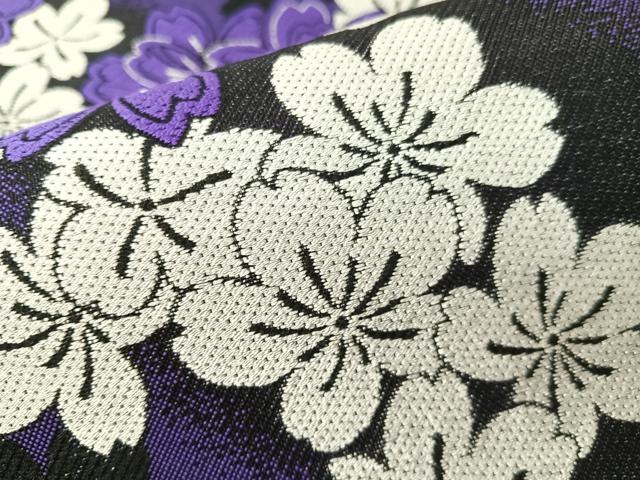 平和屋着物●両面　六通柄袋帯　唐織　舞桜　黒地　正絹　逸品　未使用　CABH4619vp