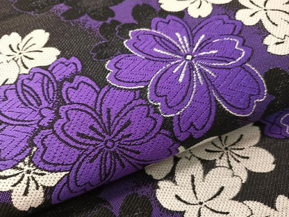 平和屋着物●両面　六通柄袋帯　唐織　舞桜　黒地　正絹　逸品　未使用　CABH4619vp