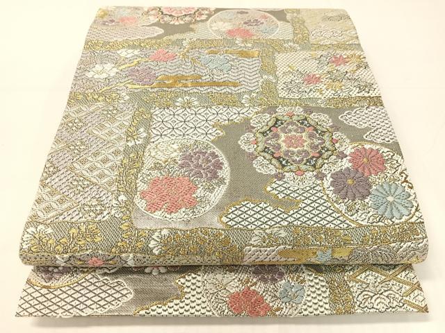 平和屋着物●全通柄袋帯　唐織　吉祥花文　金銀糸　正絹　逸品　CABH4622vp