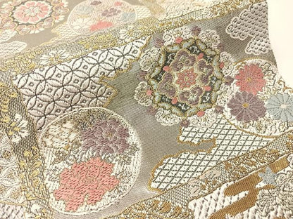 平和屋着物●全通柄袋帯　唐織　吉祥花文　金銀糸　正絹　逸品　CABH4622vp