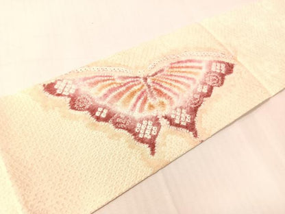 平和屋着物●名門　藤娘きぬたや・総絞り　九寸名古屋帯　舞蝶文　正絹　逸品　CABH4624vp