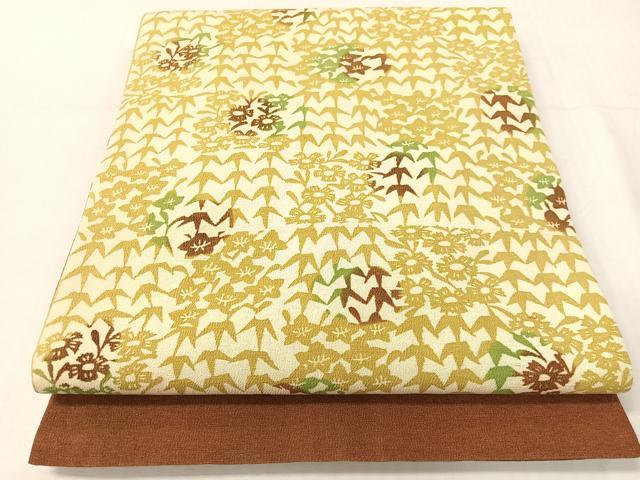 平和屋着物●九寸開き名古屋帯　型染め　市松笹花文　正絹　逸品　CABH4625vp