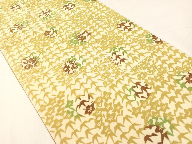 平和屋着物●九寸開き名古屋帯　型染め　市松笹花文　正絹　逸品　CABH4625vp