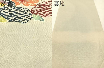 平和屋着物●九寸名古屋帯　型染め　雲取り扇面花文　正絹　逸品　CABH4626vp