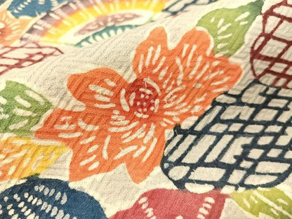 平和屋着物●九寸名古屋帯　型染め　雲取り扇面花文　正絹　逸品　CABH4626vp