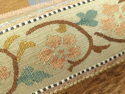 平和屋着物▽太鼓柄袋帯　スリーシーズン　春夏秋　すくい織　花唐草横段文　金糸　正絹　逸品　CABH4631vp