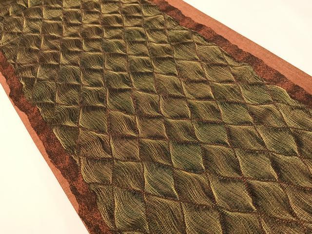 平和屋着物●六通柄袋帯　櫛織　網目間道　金糸　正絹　逸品　CABH4633vp