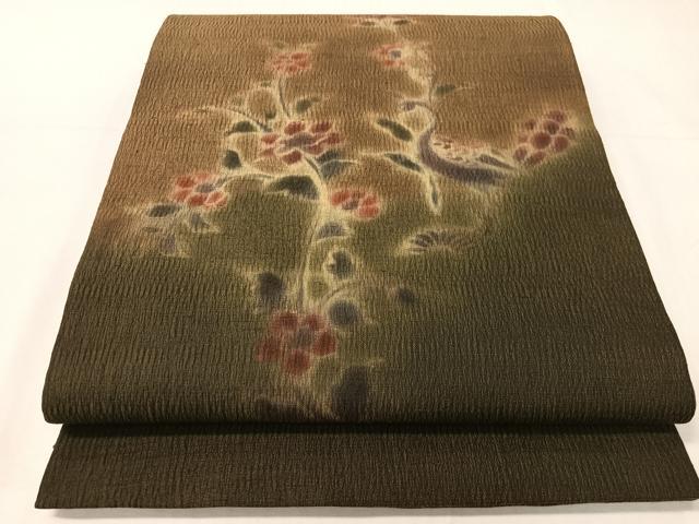 平和屋着物●内田陽一郎　太鼓柄袋帯　孔雀花文　正絹　逸品　CABH4634vp