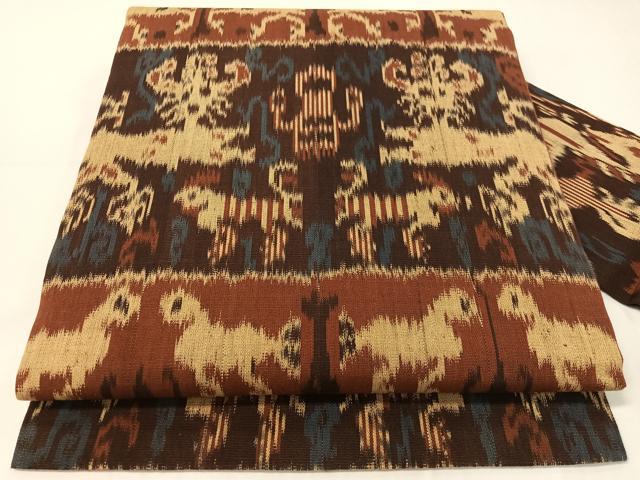 平和屋着物●全通柄　九寸名古屋帯　イカット　動物吉祥文　綿　逸品　CABH4636vp
