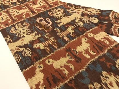 平和屋着物●全通柄　九寸名古屋帯　イカット　動物吉祥文　綿　逸品　CABH4636vp
