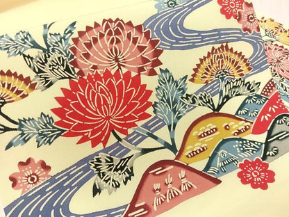 平和屋着物●塩瀬　九寸名古屋帯　型染め　流水花文　逸品　CABH4639vp