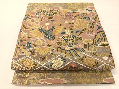 平和屋着物●六通柄袋帯　唐織　双鳥更紗花文　金糸　正絹　逸品　CABH4640vp