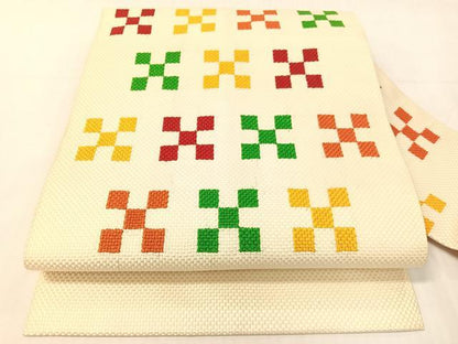 平和屋着物●本場筑前博多織　八寸名古屋帯　幾何学文様　正絹　逸品　未使用　CABH4642vp