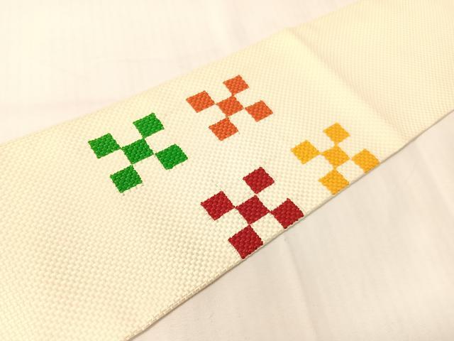 平和屋着物●本場筑前博多織　八寸名古屋帯　幾何学文様　正絹　逸品　未使用　CABH4642vp