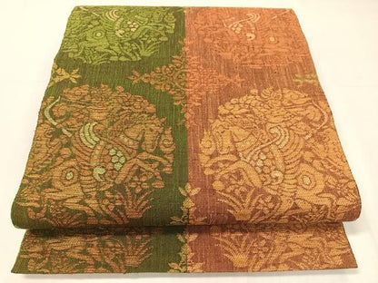 平和屋着物●六通柄袋帯　紬地　狩猟文　金糸　正絹　逸品　未使用　CABH4643vp