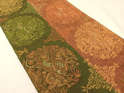 平和屋着物●六通柄袋帯　紬地　狩猟文　金糸　正絹　逸品　未使用　CABH4643vp