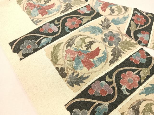 平和屋着物●全通柄　九寸名古屋帯　葡萄更紗唐草文　鬼しぼ縮緬　正絹　逸品　CABH4644vp