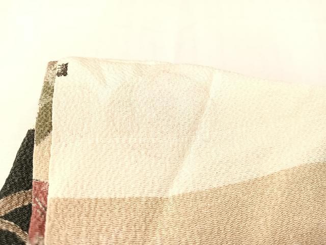 平和屋着物●全通柄　九寸名古屋帯　葡萄更紗唐草文　鬼しぼ縮緬　正絹　逸品　CABH4644vp
