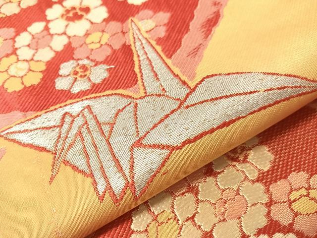 平和屋着物●アンティーク　大正ロマン　九寸名古屋帯　唐織　折り鶴　銀糸　正絹　逸品　CABH4689vp