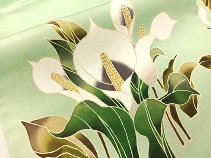 平和屋着物●塩瀬　九寸名古屋帯　水芭蕉　正絹　逸品　CABH4692vp