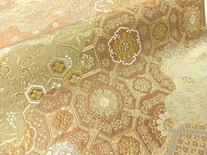 平和屋着物●西陣　服部織物謹製　六通柄袋帯　名物裂更紗文　金糸　正絹　逸品　CABH4696vp