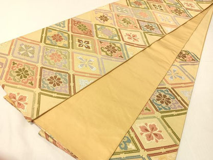 平和屋着物●六通柄袋帯　唐織　花菱文　金糸　正絹　逸品　CABH4697vp
