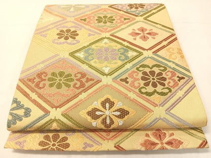 平和屋着物●六通柄袋帯　唐織　花菱文　金糸　正絹　逸品　CABH4697vp