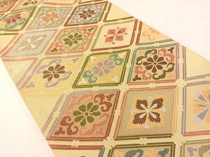 平和屋着物●六通柄袋帯　唐織　花菱文　金糸　正絹　逸品　CABH4697vp