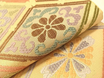 平和屋着物●六通柄袋帯　唐織　花菱文　金糸　正絹　逸品　CABH4697vp
