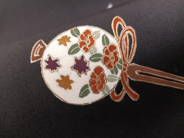 平和屋着物●塩瀬　九寸名古屋帯　駒刺繍　簪　黒地　金彩　ゑり善扱い　たとう紙付き　正絹　逸品　CABH4699vp