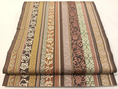 平和屋着物●本場筑前博多織　八寸名古屋帯　更紗唐草間道　正絹　逸品　CABH4700vp