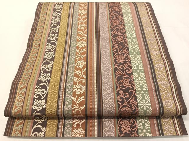 平和屋着物●本場筑前博多織　八寸名古屋帯　更紗唐草間道　正絹　逸品　CABH4700vp