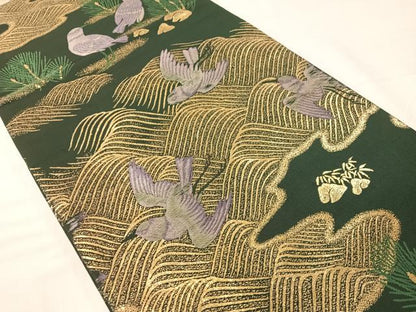 平和屋着物●アンティーク　大正ロマン　丸帯　飛鳥　金糸　引き抜き帯　正絹　逸品　CABH4701vp