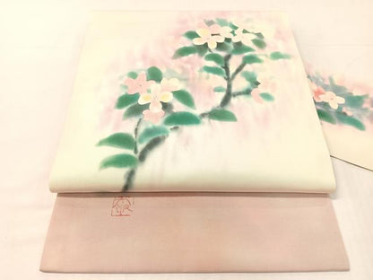 平和屋着物●虹色創家　本郷大田子　塩瀬　九寸名古屋帯　枝花文　正絹　逸品　CABH4702vp