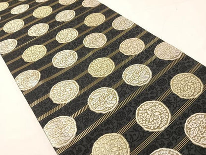 平和屋着物●西陣織　六通柄袋帯　唐織　古代名物裂　黒地　金糸　正絹　逸品　未使用　CABH4703vp