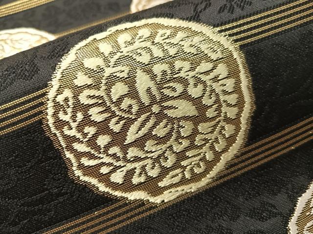 平和屋着物●西陣織　六通柄袋帯　唐織　古代名物裂　黒地　金糸　正絹　逸品　未使用　CABH4703vp