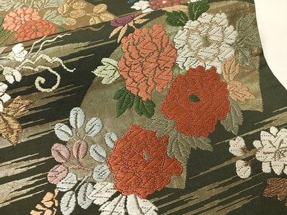 平和屋着物●六通柄袋帯　唐織錦　地紙花文　金糸　正絹　逸品　CABH4704vp